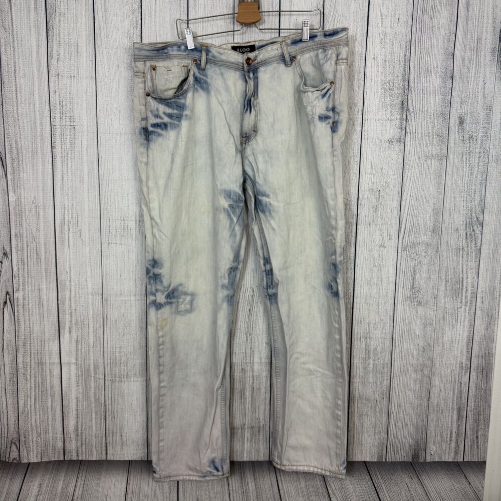 AKOO Men's 44x34 White No Rivals Bleached Distressed Hip Hop Straight Leg Jeans